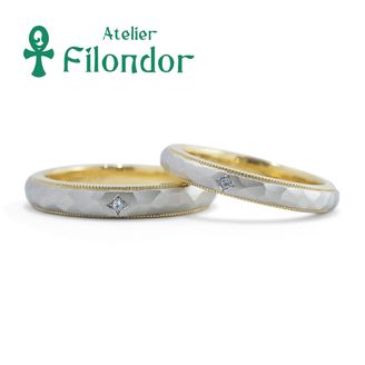 【アトリエフィロンドール】【アトリエ・フィロンドール】フルオーダー ハンマー＆ミル打ちのコンビ素材結婚指輪