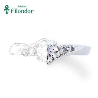 【アトリエフィロンドール】【アトリエ・フィロンドール】5石のダイアモンドが流れるように輝くオーダーメイド婚約指輪