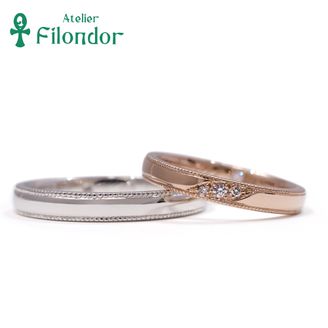 【アトリエフィロンドール】 【アトリエ・フィロンドール】鍛造＆手彫りミル打ちのダイアモンド結婚指輪