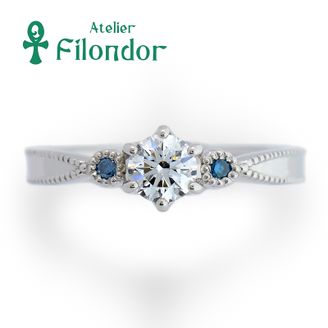 【アトリエフィロンドール】 【アトリエ・フィロンドール】ダイヤとブルーダイヤにミル打ちが際立つ婚約指輪
