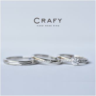 【CRAFY(クラフィ)】【ふたりで手作り】シャープなラインで揃えた結婚指輪&婚約指輪セットリング 