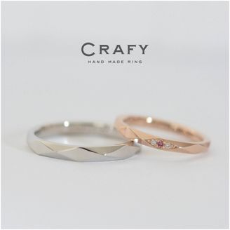【CRAFY(クラフィ)】【ふたりで手作り】華奢な多面体デザイン プラチナ・K18ピンク