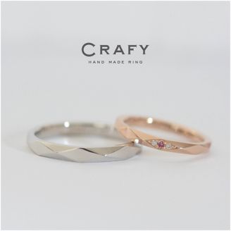 【CRAFY(クラフィ)】 【ふたりで手作り】華奢な多面体デザイン プラチナ・K18ピンク