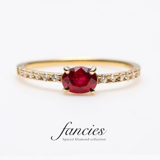 【BRIDGE ANTWERP BRILLIANT GALLERY(ブリッジ・アントワープ・ブリリアント・ギャラリー)】【ゴールデンレッド】ルビー ダイヤモンド ライン リング