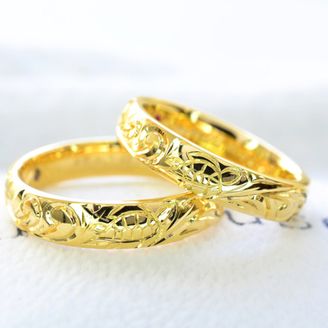 【湘南彫金工房 andfuse】【手作り結婚指輪デザインワックスコース】ホヌ＆スクロールを彫刻したハワイアンな手作り結婚指輪