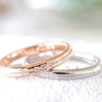 【湘南彫金工房 andfuse】【手作り結婚指輪デザインワックスコース】2色のコンビ地金にミルグレインを施した手作り結婚指輪