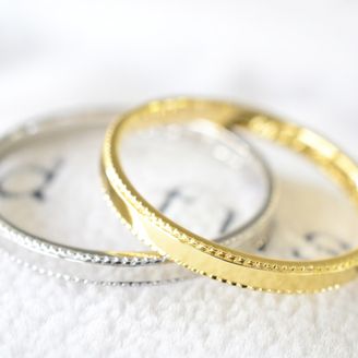 【湘南彫金工房 andfuse】【手作り結婚指輪ミルグレインコース】気品のあるミルグレイン加工を指輪のフチに施した素敵な結婚指輪です。