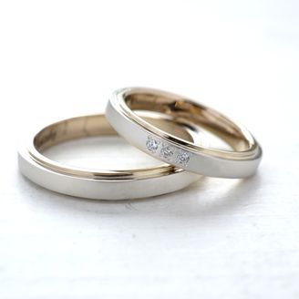 【湘南彫金工房 andfuse】【手作り結婚指輪デザインワックスコース】Pt900とK18シャンパンゴールドのコンビネーションリング。すっきりとして、永く着けられる優しい雰囲気があります。｜湘南彫金工房 andfuseの結婚指輪