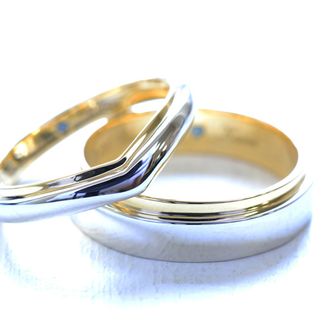 【湘南彫金工房 andfuse】【手作り結婚指輪デザインワックスコース】コンビネーションのV字と幅広のお洒落な手作り結婚指輪