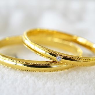 【湘南彫金工房 andfuse】【手作り結婚指輪ミルグレインコース】こう丸ミルグレイン2列ダイヤモンド