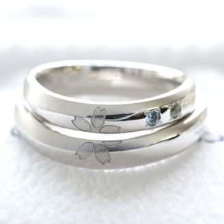 【湘南彫金工房 andfuse】【手作り結婚指輪デザインワックスコース】さくら模様を彫刻した手作り結婚指輪