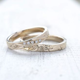 【湘南彫金工房 andfuse】【手作り結婚指輪デザインワックスコース】波模様スクロールを手彫り彫刻したハワイアンな手作り結婚指輪