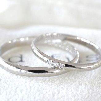 【湘南彫金工房 andfuse】【手作り結婚指輪当日コース】ダイアモンドを3石セットしたこう丸鏡面仕上げ（プラチナ、ゴールド）