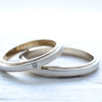【湘南彫金工房 andfuse】【手作り結婚指輪デザインワックスコース】センターにダイアモンドをセットして2種類の地金を使用したコンビネーションのお洒落な手作り結婚指輪