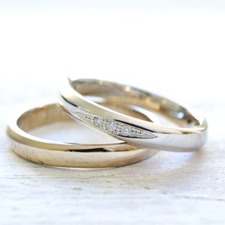 【湘南彫金工房 andfuse】【手作り結婚指輪デザインワックスコース】当工房オリジナルのデザイン「cho-wa」に斜めにダイアをセッティングした手作り結婚指輪