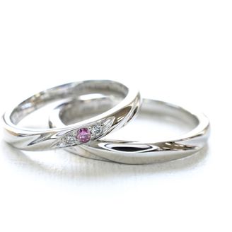 【湘南彫金工房 andfuse】手作り結婚指輪デザインワックスコース】ピンクダイアモンドをセンターにセットした可愛らしい手作り結婚指輪