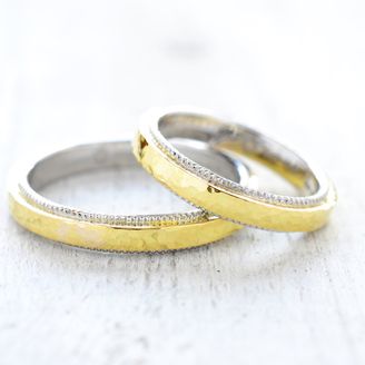【湘南彫金工房 andfuse】【手作り結婚指輪デザインワックスコース】Pt900/K18YGを使用した素敵な結婚指輪当店オリジナルminamo/ﾐﾙｸﾞﾚｲﾝ仕上げ｜湘南彫金工房 andfuseの結婚指輪