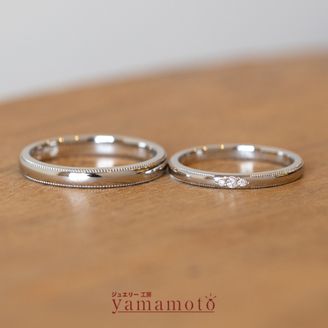【ジュエリー工房 YAMAMOTO】【ミルグレイン ダイヤモンド3Pセット 】鍛造製法によるマリッジリング