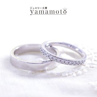 【ジュエリー工房 YAMAMOTO】 【ハーフエタニティリング彫り留め 】　幅、厚み 自由に選べるリング　ダイヤモンド数も自由