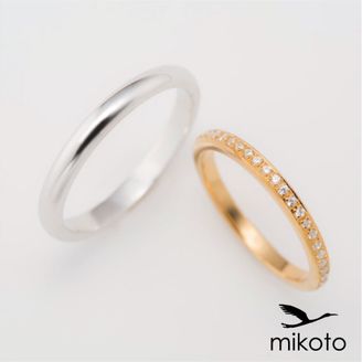 【鶴(mikoto)】【18MA-005b】それぞれの好みを取り入れたデザイン違いの結婚指輪