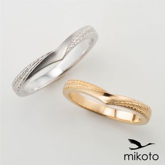 【鶴(mikoto)】 【18MA-018a】藤の花のイメージした彫り模様の和風の結婚指輪