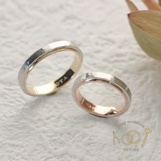 【ついぶ工房】 【二人の想いが詰まった手作り結婚指輪】プラチナ/K18イエローゴールド/K18ピンクゴールド・槌目型・コンビリング・鏡面仕上げ
