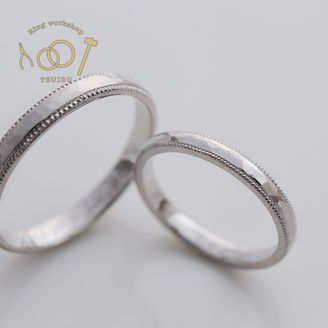 【ついぶ工房】【二人の想いが詰まった手作り結婚指輪】プラチナ・槌目型・ミルグレイン・マット仕上げ