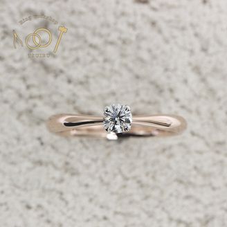 【ついぶ工房】【想いを込めた手作り婚約指輪】プラチナ/K18ピンクゴールド・甲丸型・4本爪・鏡面仕上げ