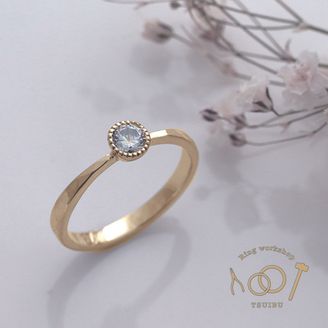 【ついぶ工房】【想いを込めた手作り婚約指輪】K18イエローゴールド・槌目型・覆輪（ミルグレイン）・鏡面仕上げ