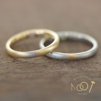 【ついぶ工房】【二人の想いが詰まった手作り結婚指輪】プラチナ/K18イエローゴールド・甲丸型・コンビリング・サンドブラスト仕上げ