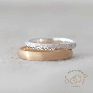 【ついぶ工房】 【二人の想いが詰まった手作り結婚指輪】プラチナ/K18イエローゴールド・甲丸型・手彫り・マット仕上げ