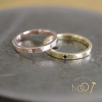 【ついぶ工房】【二人の想いが詰まった手作り結婚指輪】K18イエローゴールド/K18ピンクゴールド・槌目型・マット仕上げ