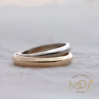 【ついぶ工房】【二人の想いが詰まった手作り結婚指輪】プラチナ/K18イエローゴールド・甲丸型・鏡面仕上げ