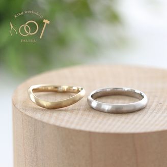 【ついぶ工房】【二人の想いが詰まった手作り結婚指輪】プラチナ/K18イエローゴールド・甲丸型・マット仕上げ