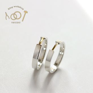 【ついぶ工房】【二人の想いが詰まった手作り結婚指輪】プラチナ/K18イエローゴールド・平打型・コンビリング・鏡面仕上げ