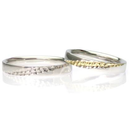 【TANZO.(鍛造指輪)】平打ストレート＆槌目デザイン入り