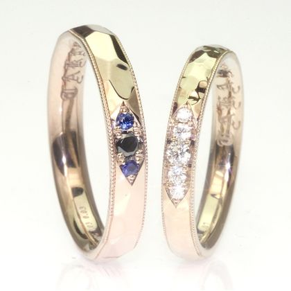 【TANZO.(鍛造指輪)】平甲丸ストレート/槌目加工/ミル打ち加工/ダイヤ・サファイヤ