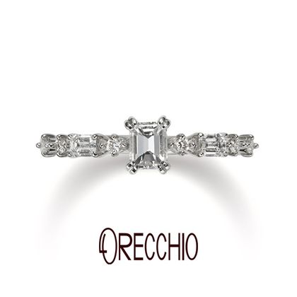 【ORECCHIO(オレッキオ)】＜pipi～ピピ＞四角いダイヤの全てがエメラルドカットダイヤで揃えられているこだわりの婚約指輪。PE-1408-P