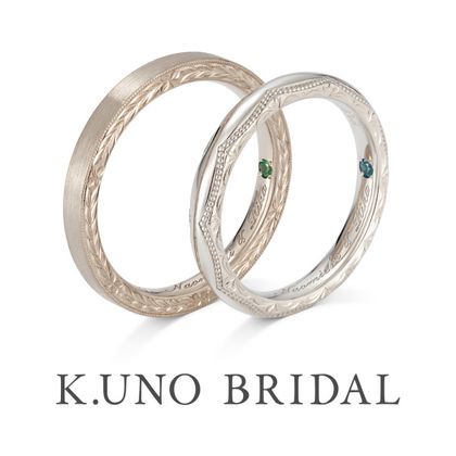 【ケイウノ ブライダル(K.UNO BRIDAL)】[オーダーメイド] 正面はシンプルに、側面に新芽や誕生花をデザイン
