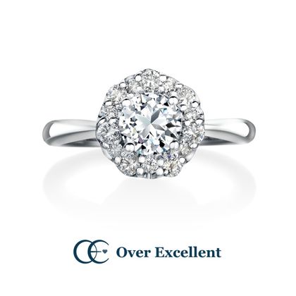 【Over Excellent(オーバーエクセレント)】【Bouquet ブーケ -幸せを運ぶ花束-】煌めくセンターダイヤモンドをメレダイヤモンドで繊細に縁取った、まるでウェディングブーケのように優美な印象のリング。