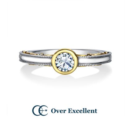 【Over Excellent(オーバーエクセレント)】【Garden bouquet ガーデン・ブーケ-ふたりで育む愛-】センターストーンを囲むゴールドとプラチナの繊細な加工は職人の技ならでは。