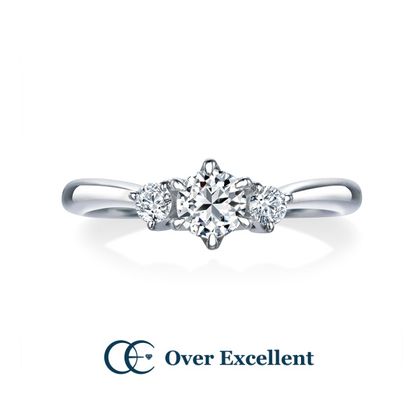 【Over Excellent(オーバーエクセレント)】【Rain lily レインリリー -純白の愛-】やさしいウェーブラインに3石のダイヤモンドが華やかに輝きます。