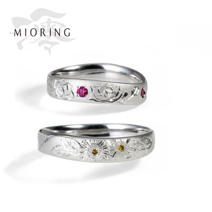 【MIORING(ミオリング)】フジテレビ系「愛の、がっこう。」着用モデル MIORING 匠花Ⅱ 薔薇・向日葵 -しょうかに ばら・ひまわり- 和彫りと和紙が祝福する結婚指輪