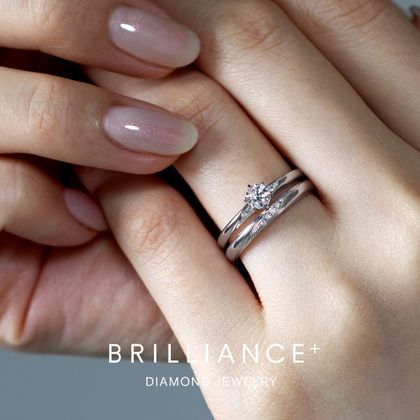 【BRILLIANCE+(ブリリアンスプラス)】【セットリング】PT950 フィール ダイヤモンド サイドストーン リング　×　PT950 クレアーレ ダイヤモンド エングレーブ リング