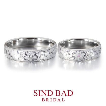 【SIND BAD(シンドバット)】和彫シリーズ -TAKUMI-　~桜模様にピンクサファイアを添えて~