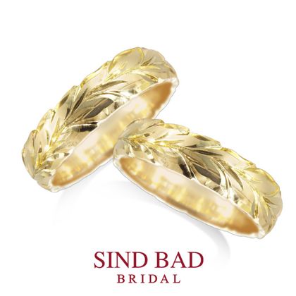 【SIND BAD(シンドバット)】ハワイアン 彫り模様 リーフ ハワイアンリング K18イエローゴールド