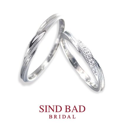 【SIND BAD(シンドバット)】プラチナ結婚指輪【2本12万円以内】ダイヤ5石・ミルグレイン