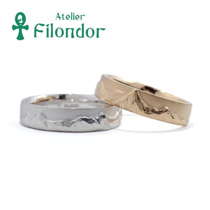 【アトリエフィロンドール】【アトリエ・フィロンドール】フルオーダー 登山が趣味のお二人らしく北アルプスの風景がきらめく結婚指輪