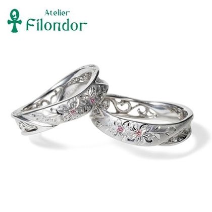 【アトリエフィロンドール】【アトリエ・フィロンドール】MIORING 和彫りと透かし＆和紙が祝福する結婚指輪　匠花Ⅰ桜 -しょうか-