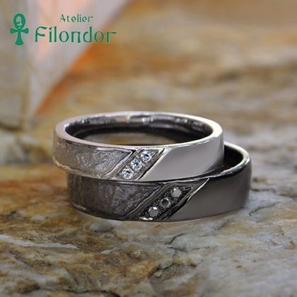 【アトリエフィロンドール】【アトリエ・フィロンドール】MIORING 和紙とブラックの結婚指輪 葉漏陽-はもれび-